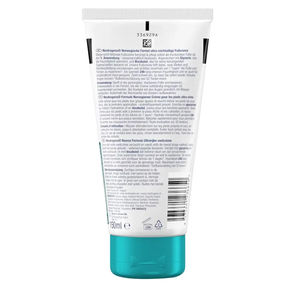 Schnell einziehende Fußcreme 150ml Packshot Rückansicht