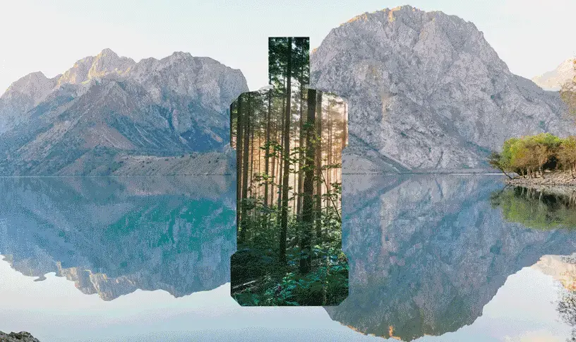Eine durchsichtige Listerine Falsche in der Natur mit See und Bergen