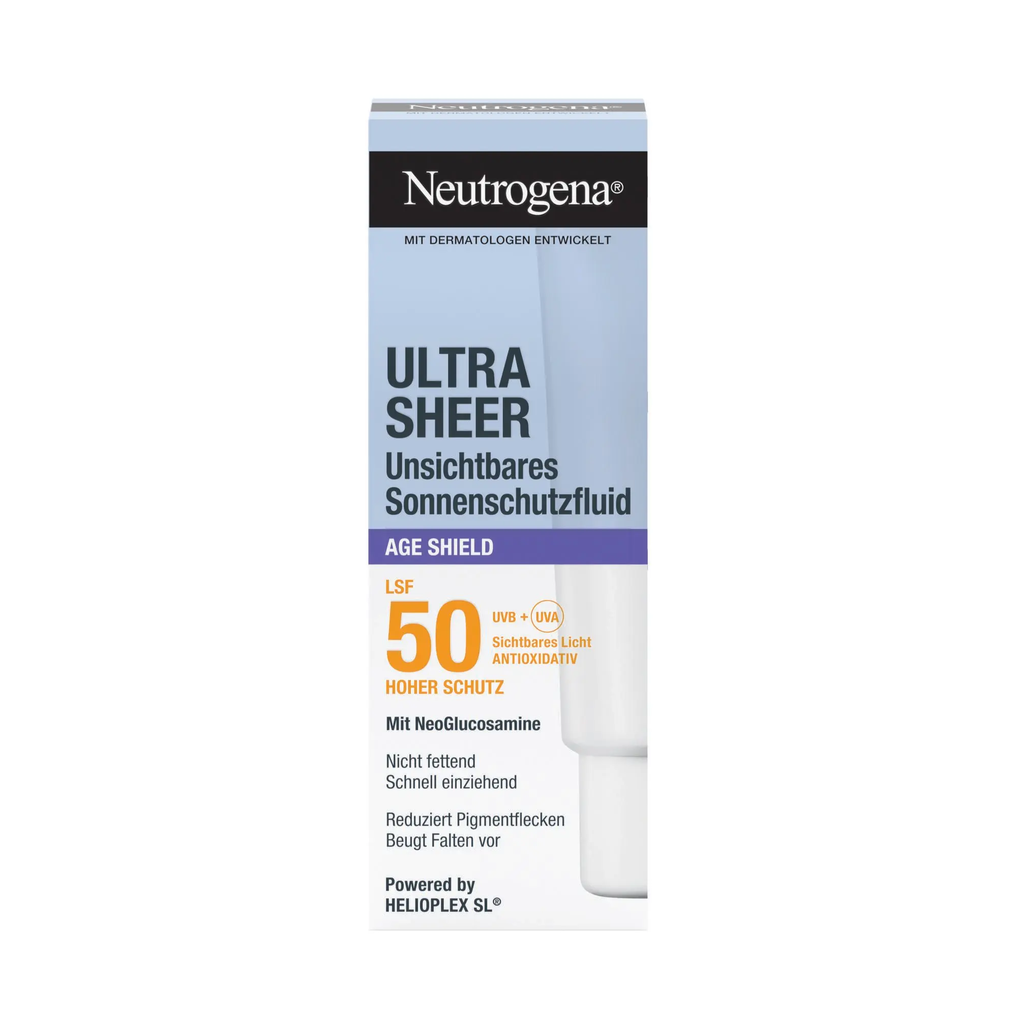 Neutrogena Ultra Sheer Age Shield Sonnenschutzfluid Packshot von vorne