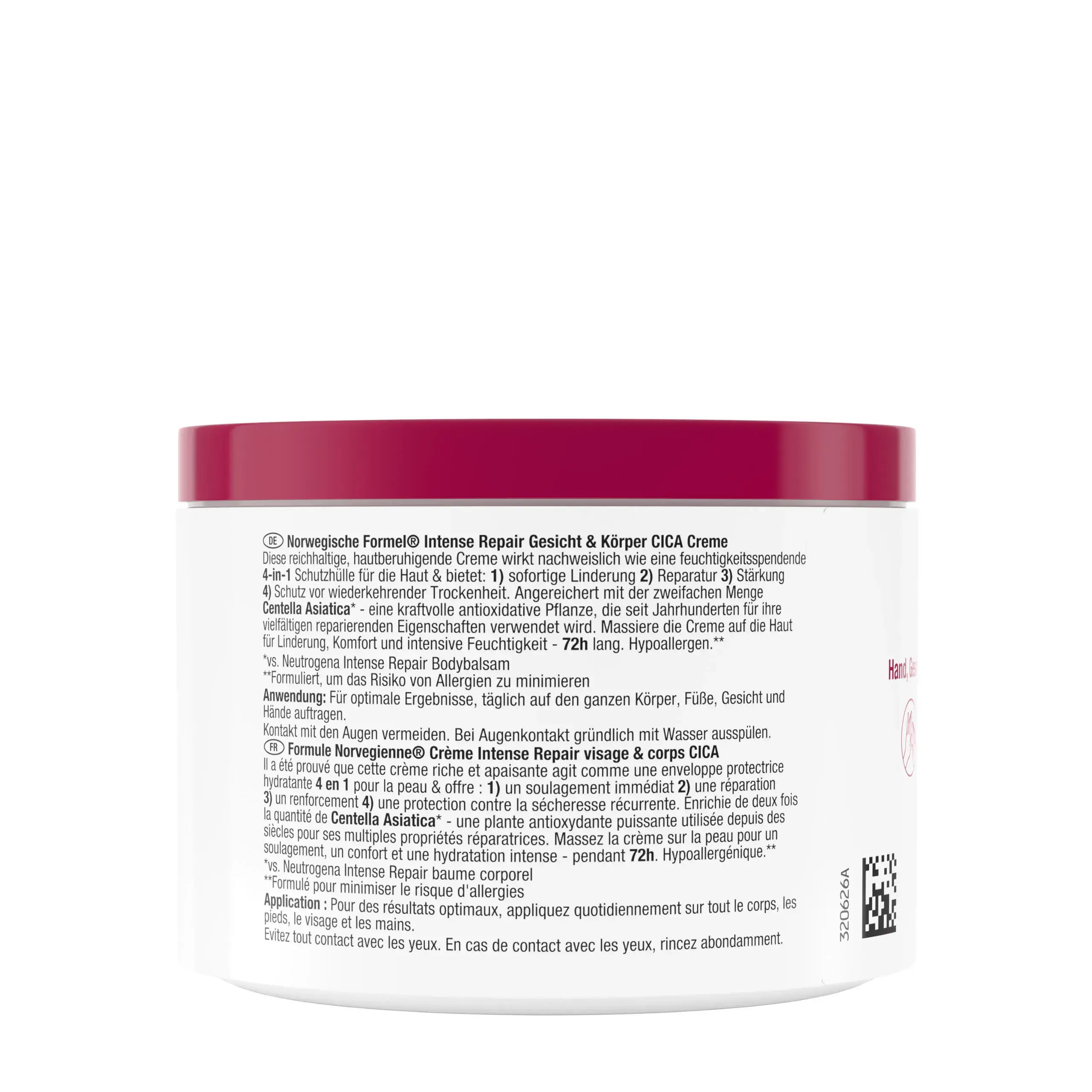 Neutrogena Norwegische Formel Intense Repair Gesicht & Körper CICA Creme Packshot von hinten