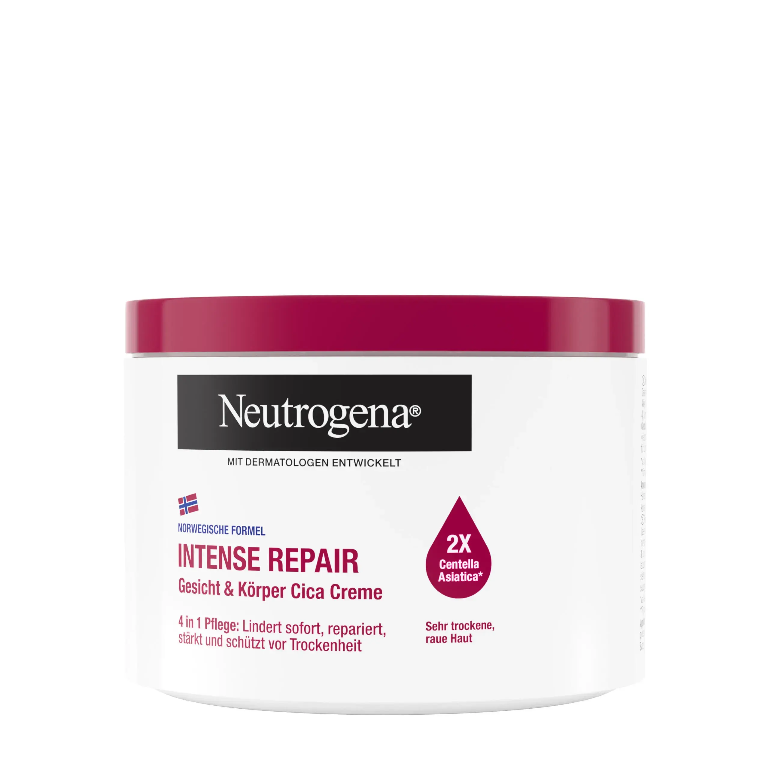 Neutrogena Norwegische Formel Intense Repair Gesicht & Körper CICA Creme Packshot von der Seite