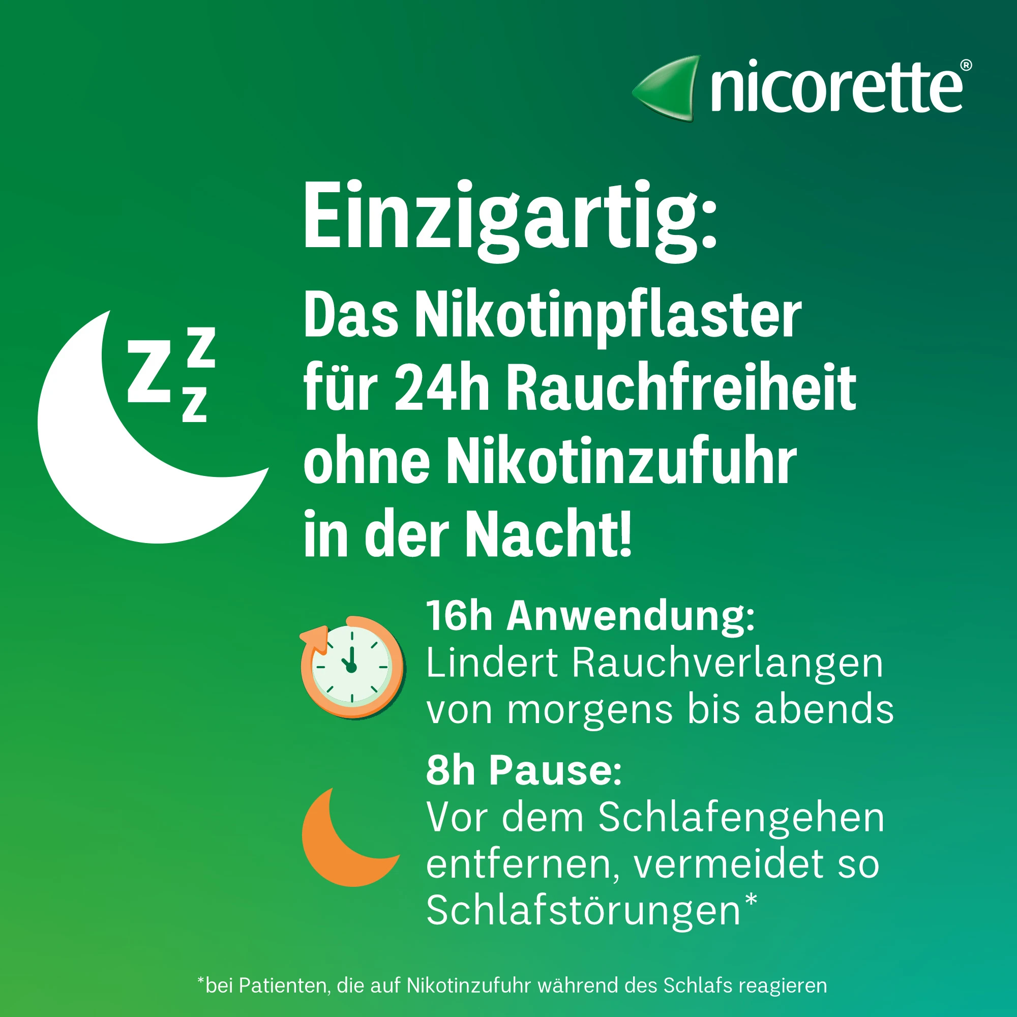 Beschreibt die Funktionsweise des Nikotinpflasters für 24h Rauchfreiheit ohne Nikotinzufuhr in der Nacht.