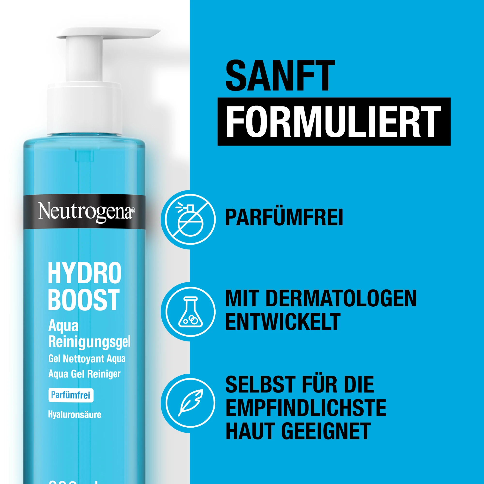 Sanft formuliert, parfümfrei, mit Dermatologen entwickelt, selbst für die empfindlichste Haut geeignet