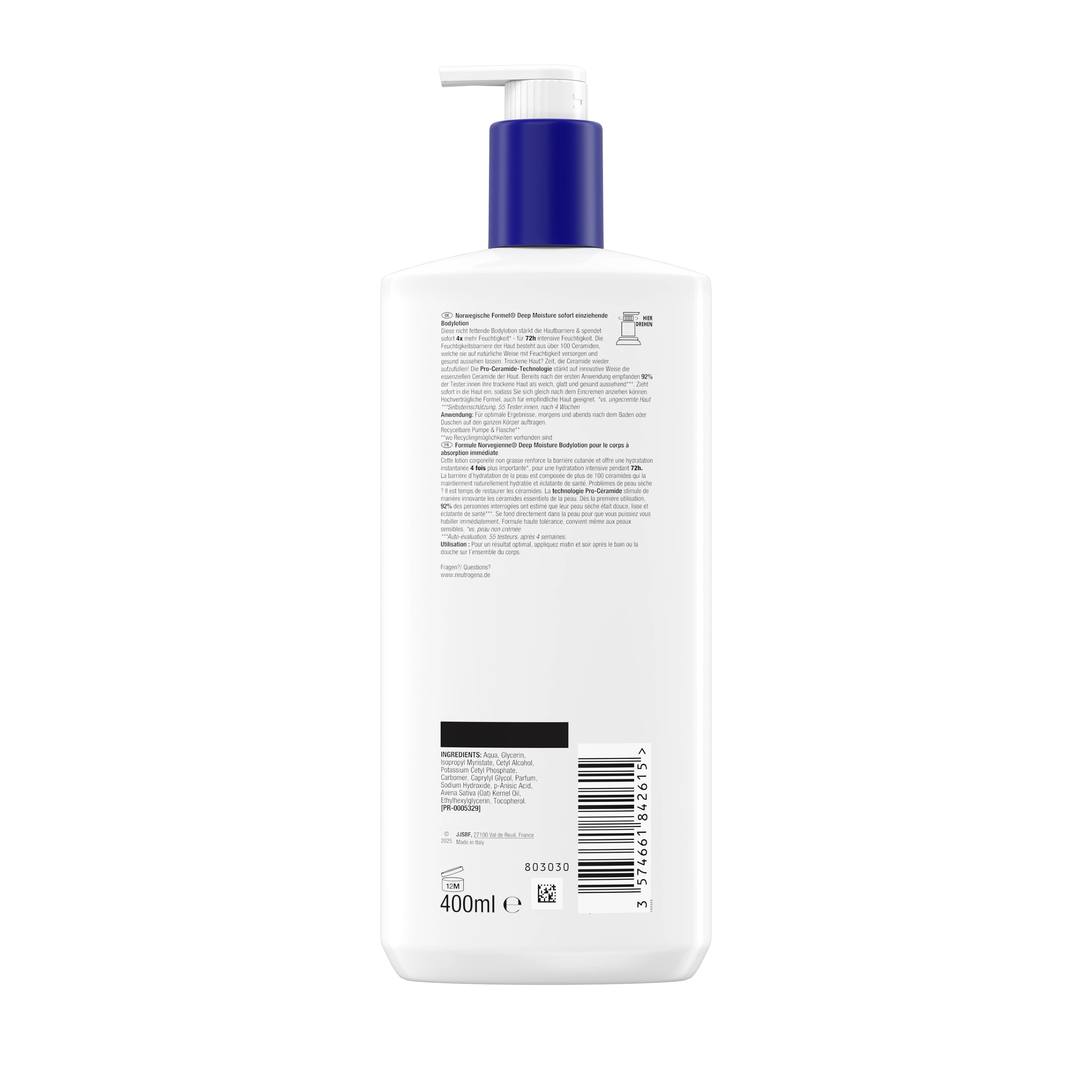 Neutrogena Deep Moisture sofort einziehende Bodylotion Packshot von hinten
