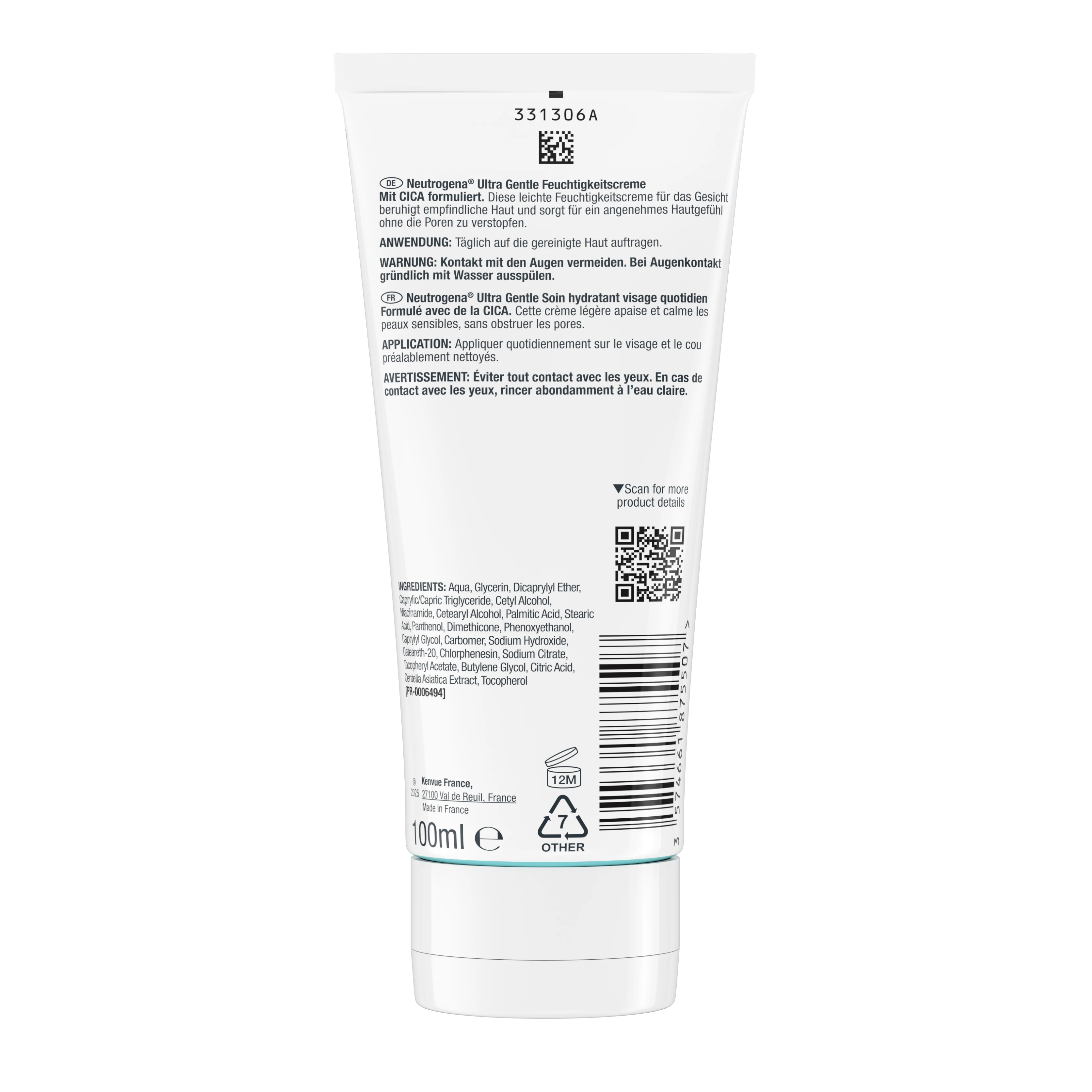 Neutrogena Ultra Gentle Feuchtigkeitscreme Packshot von hinten