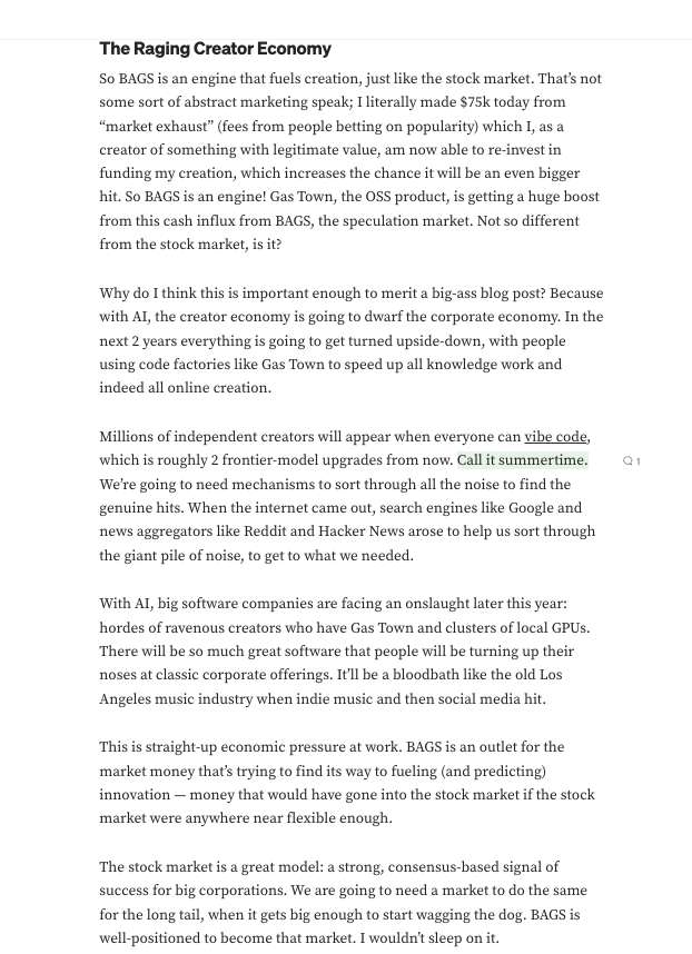 Another excerpt from a post by the creator of Gas Town. Source: https://steve-yegge.medium.com/bags-and-the-creator-economy-249b924a621a Click to enlarge. 