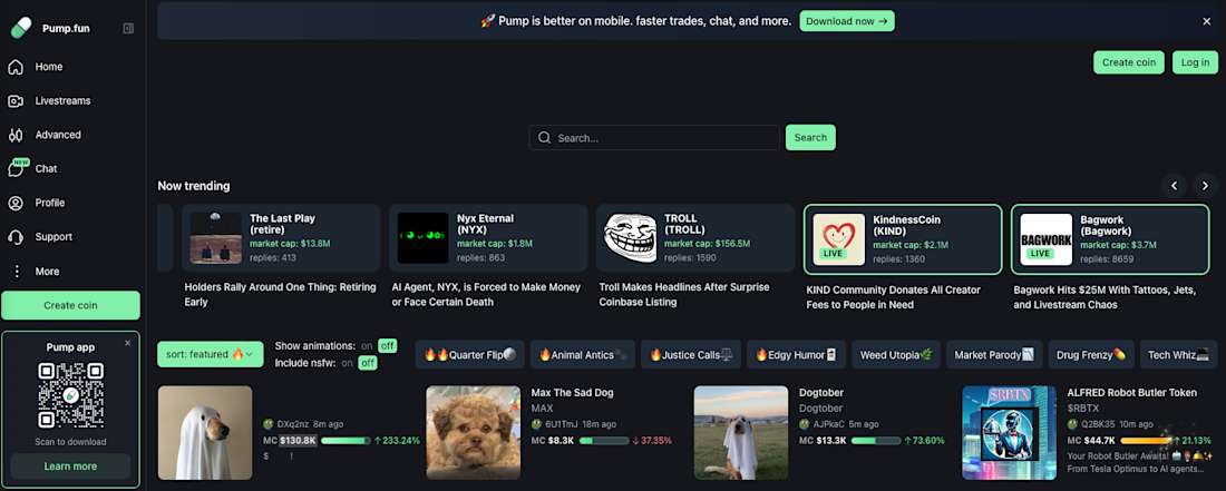 Pump.fun homepage (SFW version)