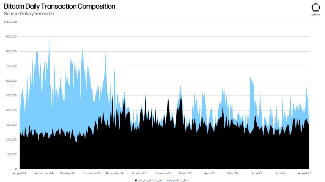 Bitcoin Daily Transaction Composition August 2024-August 2025
