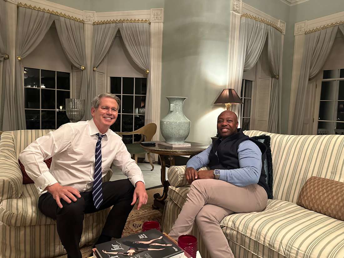 Treasury Secretary Scott Bessent, left, has called for a markup of the CLARITY Act. Senate Banking Committee Chairman Tim Scott says three big issues remain. (Photo: Sen. Scott on X/Wikimedia Commons)