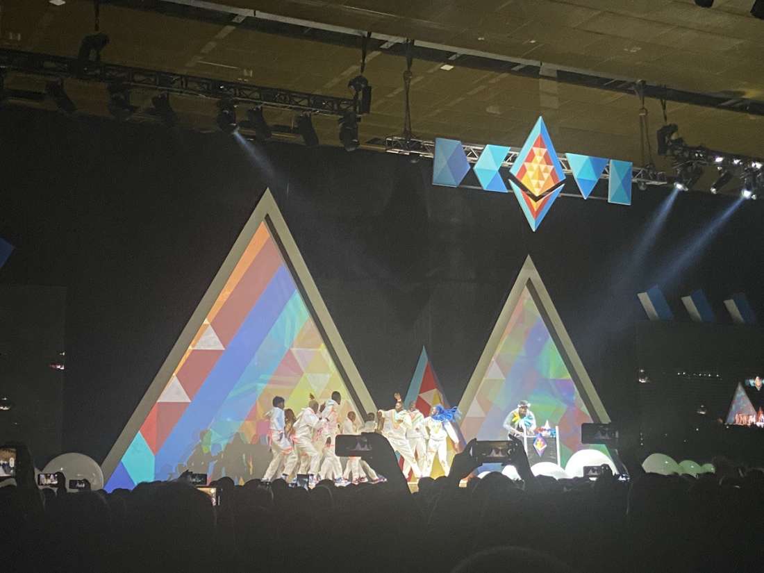 A local Colombian dance group performing on the main stage at the opening ceremonies of Devcon VI. 