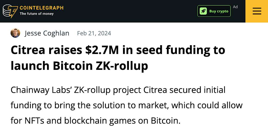 Citrea x CoinTelegraph