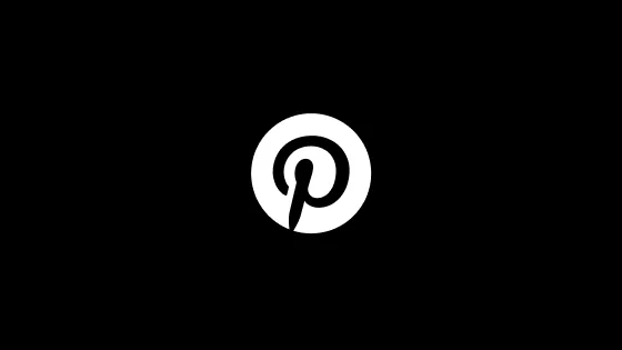 Een zwart omcirkeld wit Pinterest-logo met een zwarte achtergrond