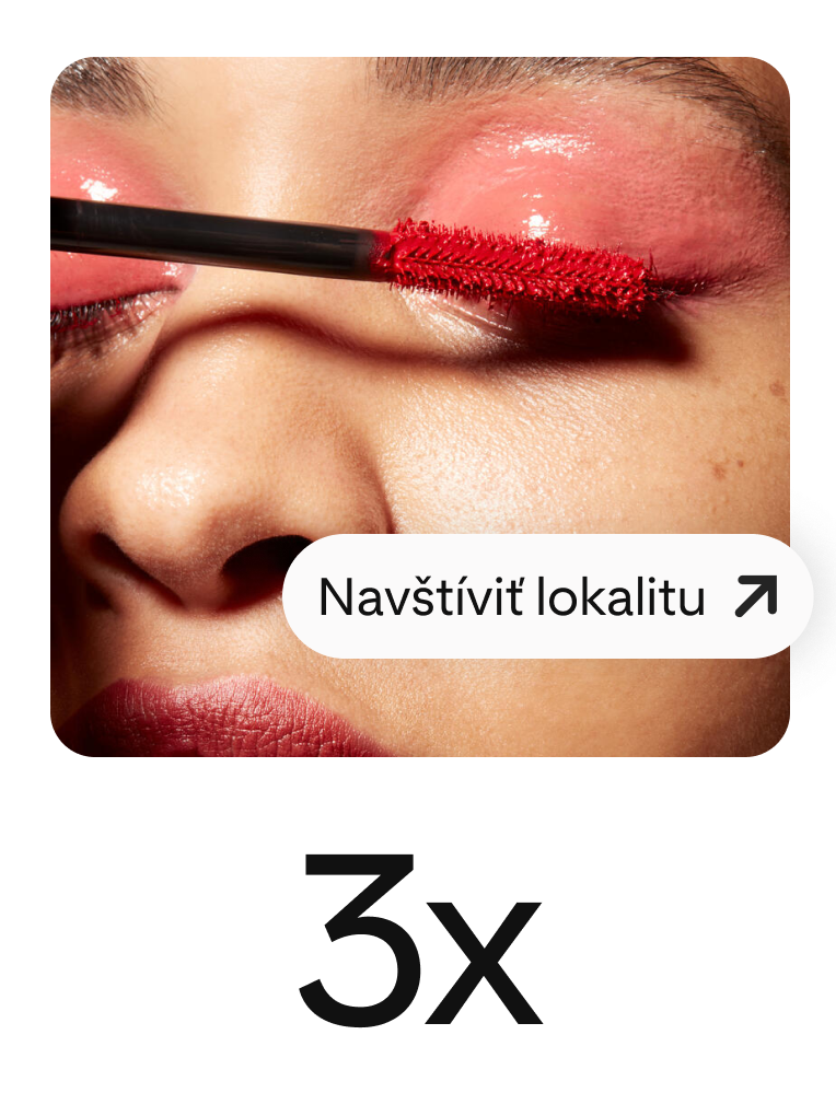 Pin zobrazuje ženu nanášajúcu si červenú maskaru s výrazným tlačidlom na zvýšenie návštevnosti stránok. 