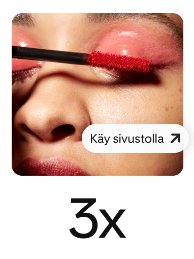 Pin-lisäyksessä on punaista ripsiväriä levittävä nainen ja painike, joka ohjaa vierailemaan sivustossa. 