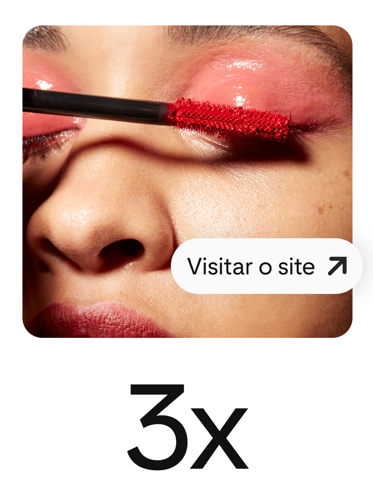 O pin apresenta uma mulher a aplicar rímel vermelho, com um botão de destaque para impulsionar as visitas ao site. 