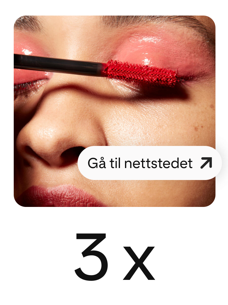 Pin viser en kvinne som bruker rød mascara, med en fremtredende knapp for å bringe trafikk til et nettsted. 