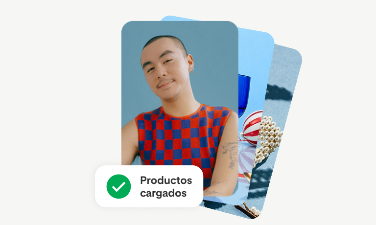 Tres Pines superpuestos: en el de arriba se ve a una persona abotonándose una camisa azul; en la parte superior aparece el texto “Productos cargados”.   