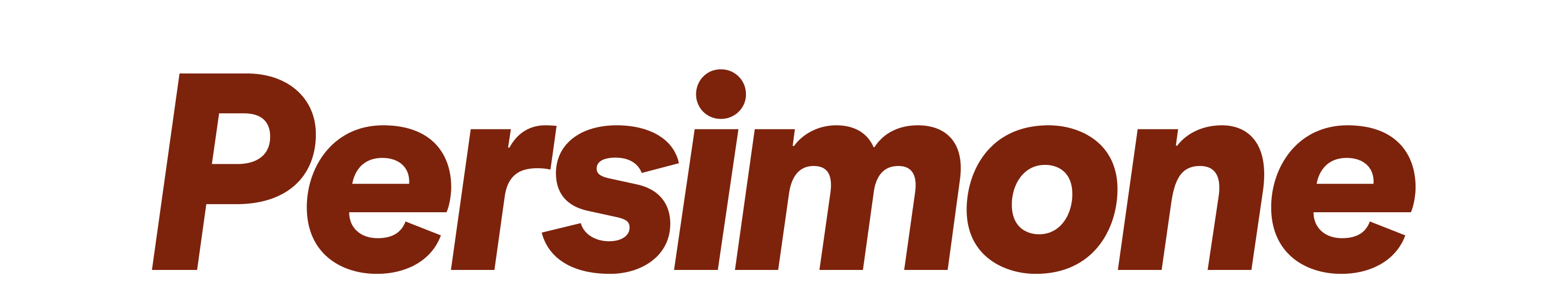 Das Wort „Persimone“ in einer orangefarbenen, blasenartigen Schrift. 