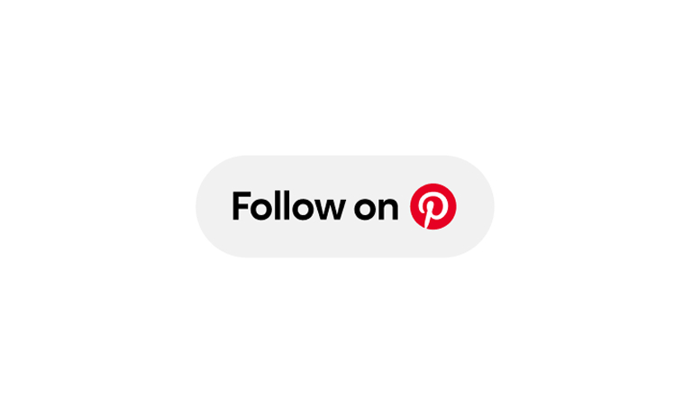 The words "Follow on" and a white Pinterest logo circled in a solid gray container against a white background