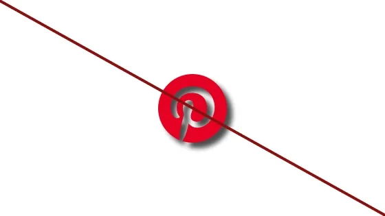 Strike-through of Pinterest logo with a drop shadow on a white background