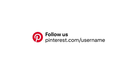 The Pinterest CTA and logo in white and circled in red, left-aligned with a sample account URL against a white background