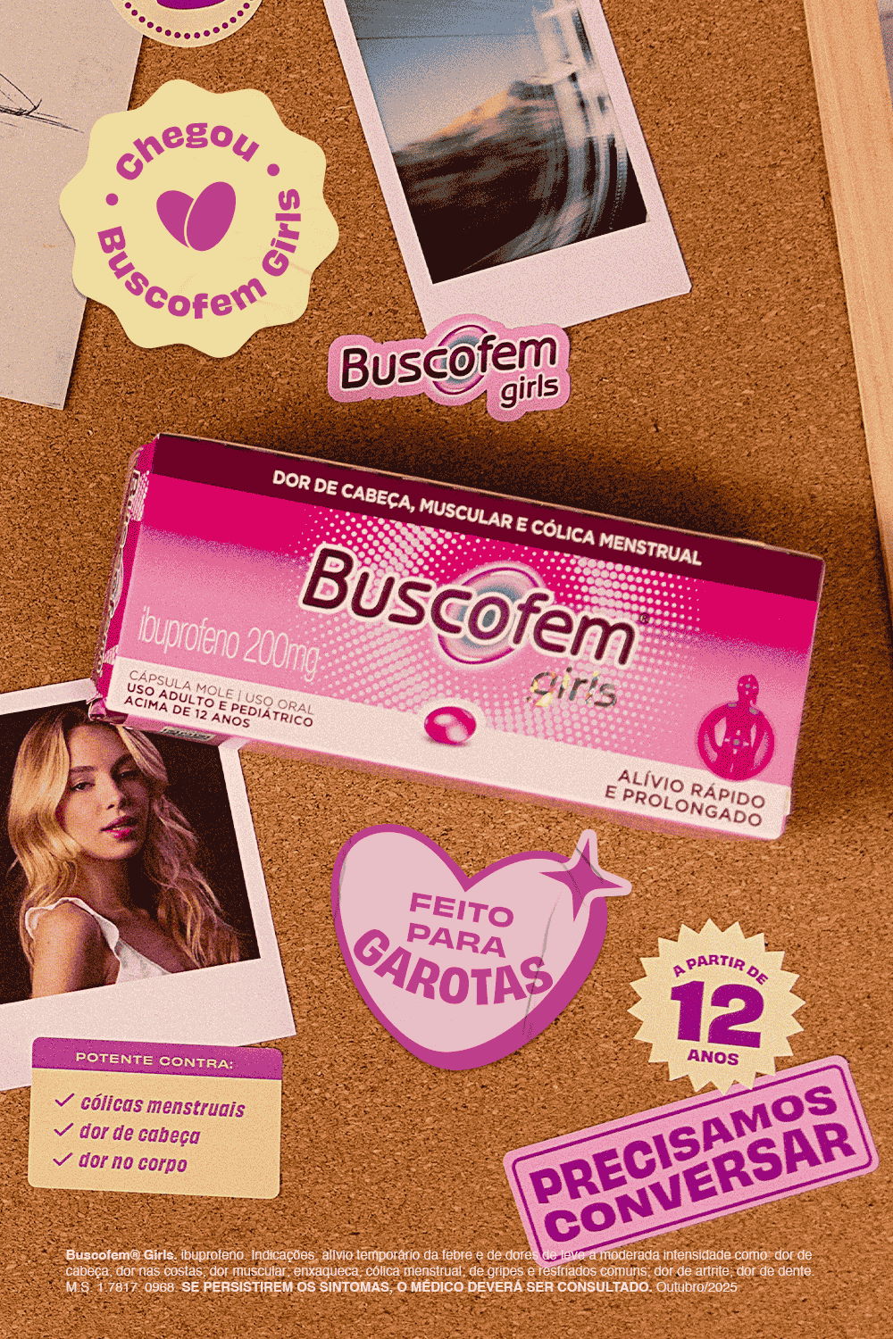 a box of medicine sits on a corkboard surrounded by stickers