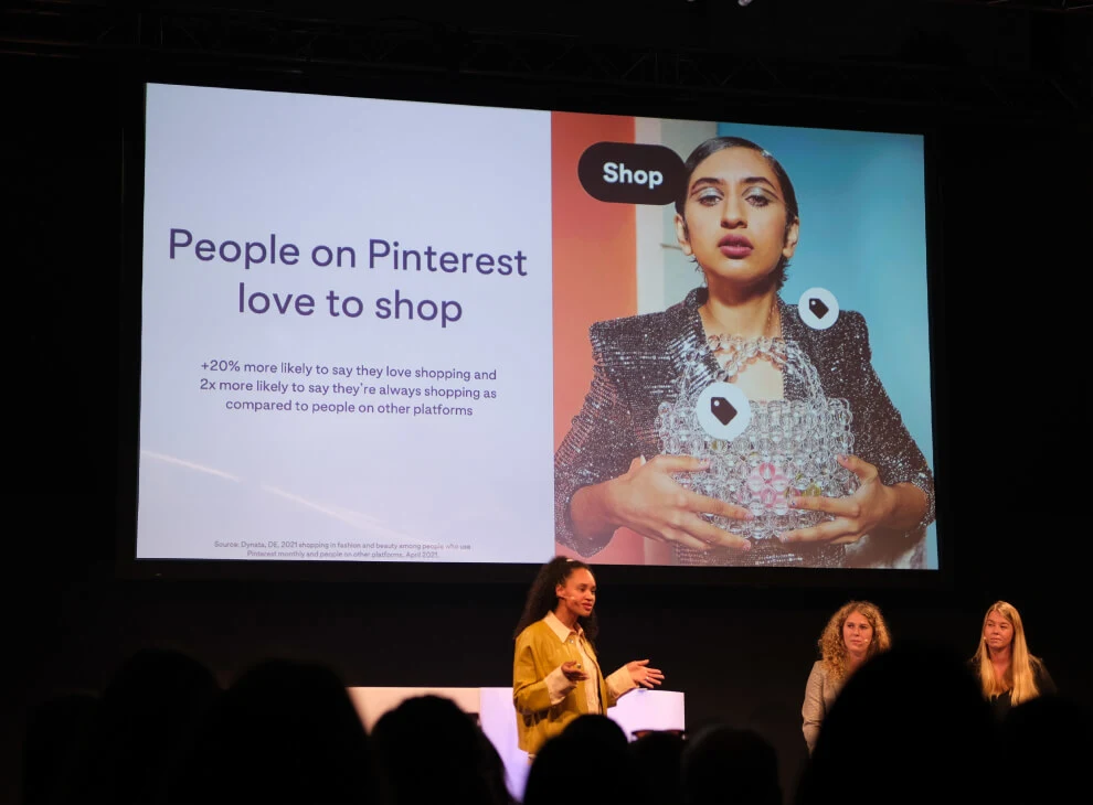 Pinterest Senior Partner Manager Griselda Welsing presenting a masterclass at DMEXCO 2022 in Cologne, Germany.