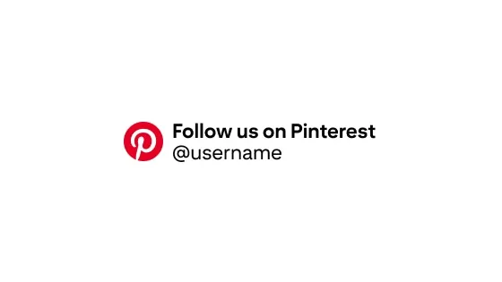 The Pinterest CTA in white and circled in red, left-aligned with a sample account handle against a white background