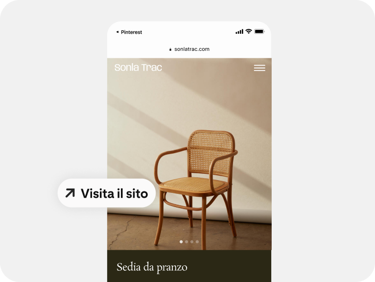 Annuncio di una sedia che include un link diretto al dispositivo mobile per aiutare gli utenti a fare acquisti. 