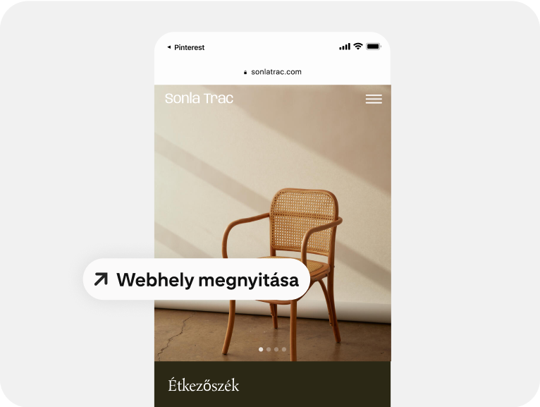 Egy szék hirdetése mobilmélylinket alkalmaz, hogy segítse az embereket a vásárlásban. 