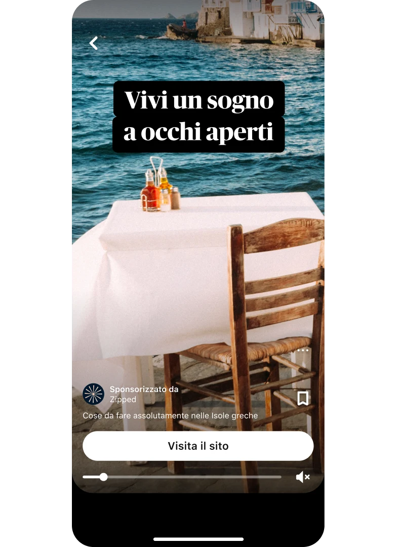 Thumbnail anteprima di Idea Ad raffigurante una tavola da pranzo con vista sul mare con il titolo "Vivi il tuo sogno" e, in basso al centro, il pulsante "Visita sito".