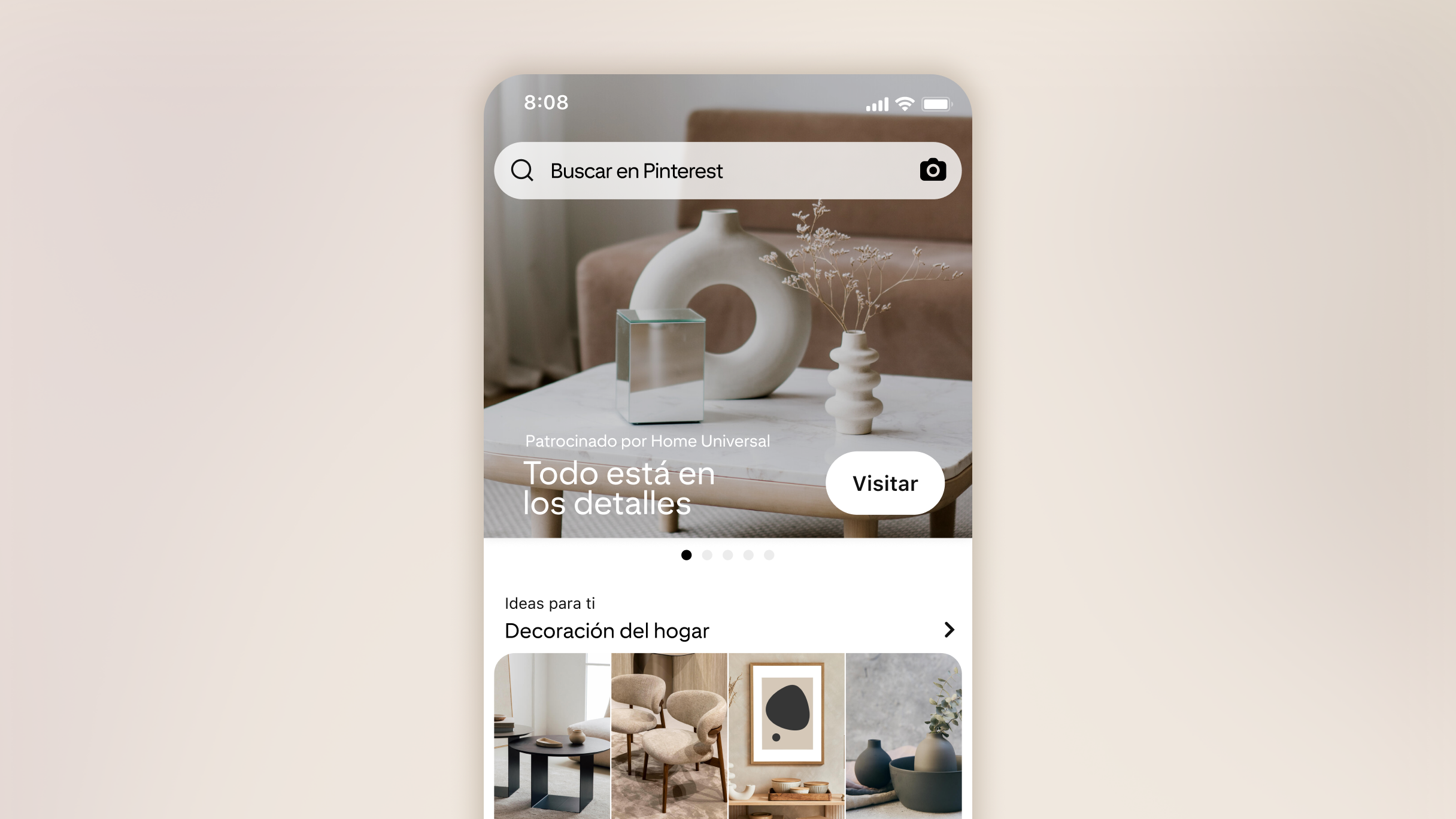 Simulación de anuncio de Pinterest de decoración del hogar con jarrones sobre una mesa