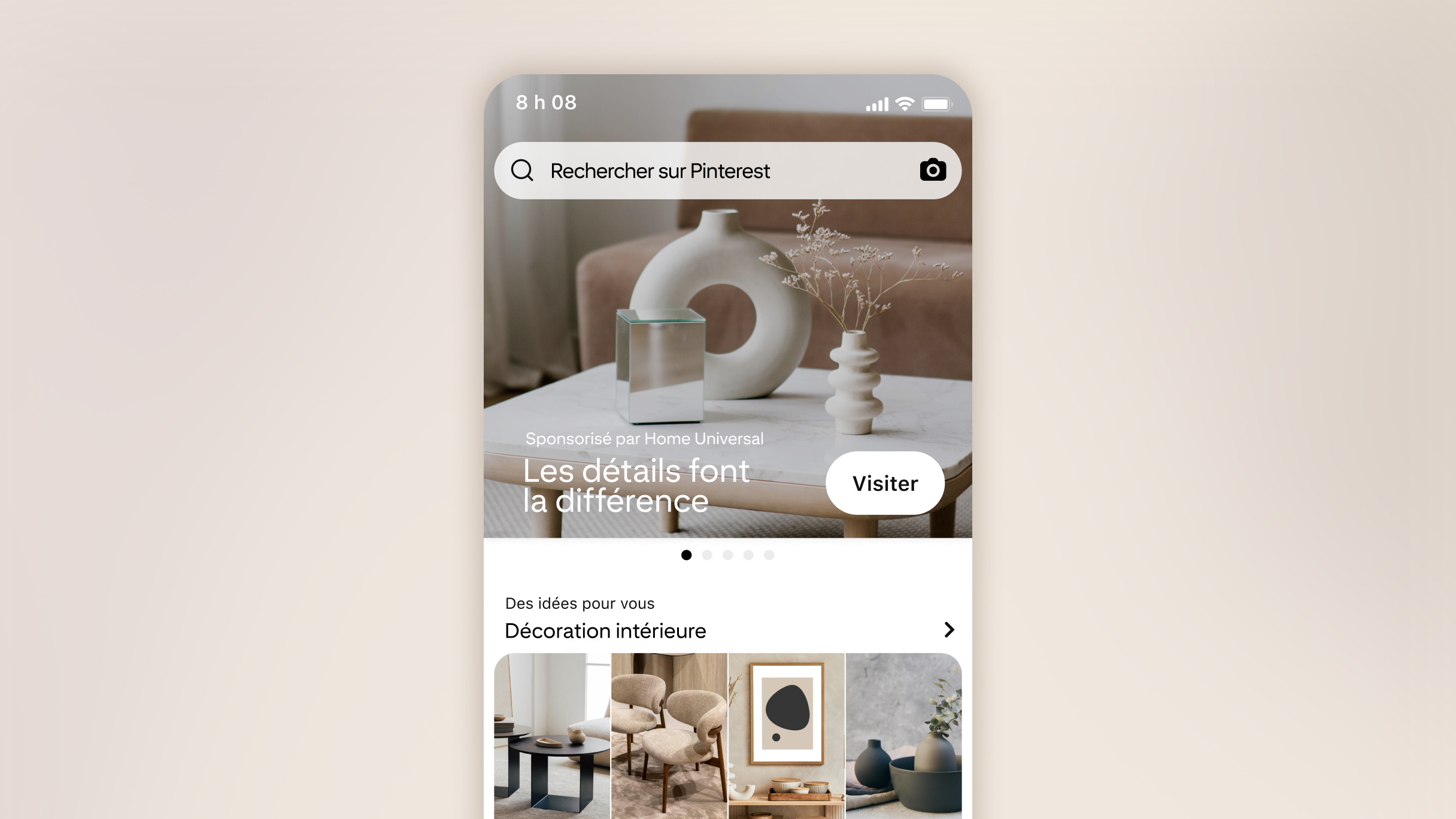 Maquette d’annonce Pinterest pour la décoration intérieure avec des vases sur une table