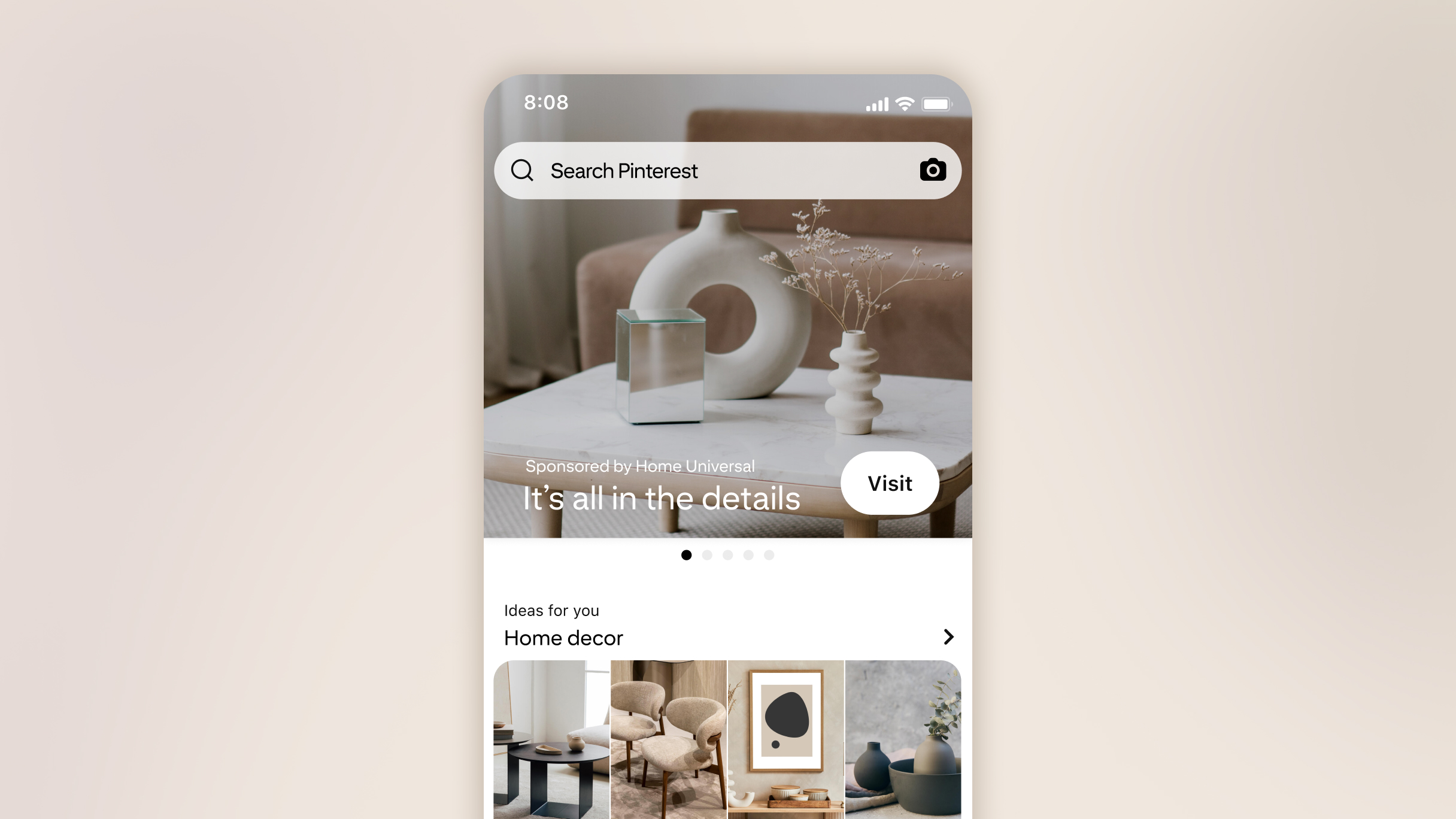 Pinterest mockup ad for home decor with vases on table