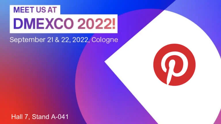 Webseiten-Banner für DMEXCO 2022 mit Konferenzdaten, Ort und wo Pinterest-Vertreter beim Event zu finden sind. 