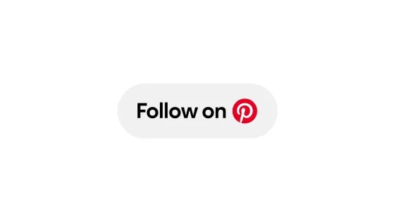 As palavras "Siga no" e um logotipo do Pinterest em um círculo sólido cinza sobre um fundo branco