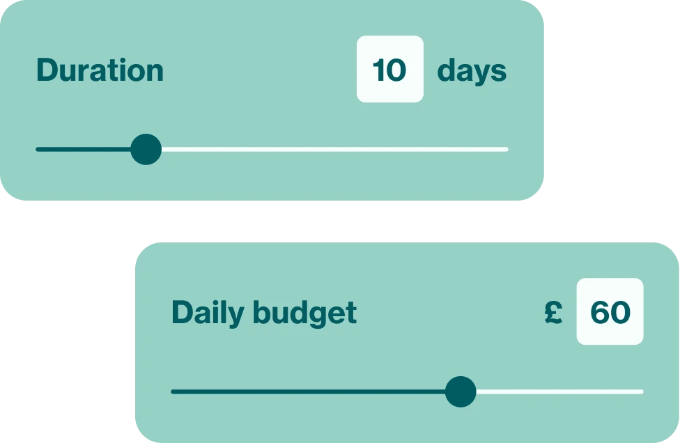 A graphic showing two adjustable scales for days and daily budget