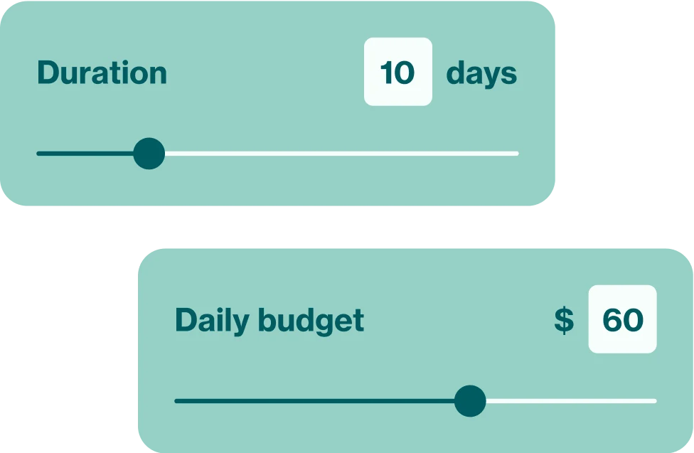 A graphic showing two adjustable scales for days and daily budget