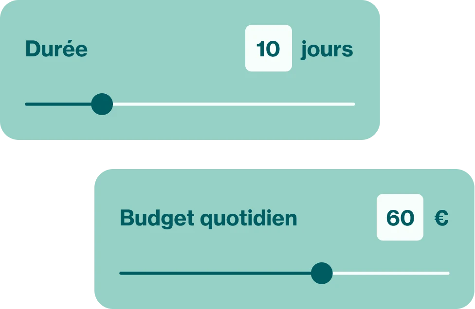 Image montrant la sélection du nombre de jours et du budget quotidien