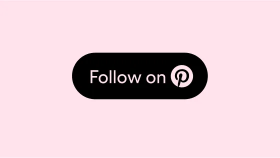 The words "Follow on" and a pink Pinterest logo circled in a solid black container against a pink background