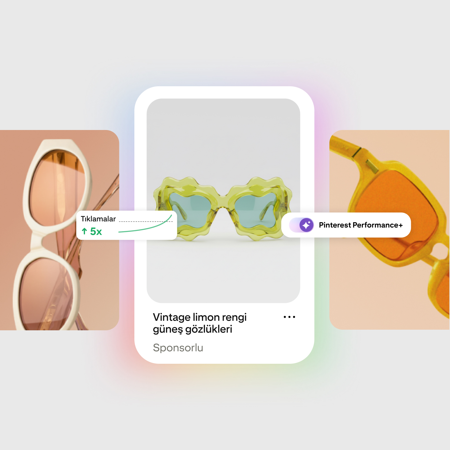 "Vintage limon rengi" güneş gözlükleri için sponsorlu Pinterest pininde tıklamalarda 5 kat artış görüldü, bu pin "Pinterest Performance" olarak etiketlendi