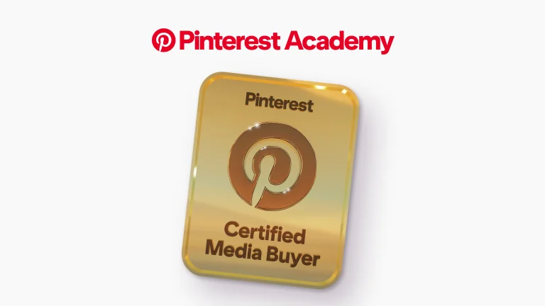新しい Pinterest メディアバイヤー認定プログラムのゴールドバッジ。