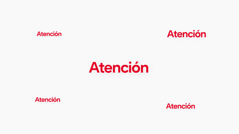 Una animación de la palabra “Atención” parpadeando en diferentes partes de la imagen.