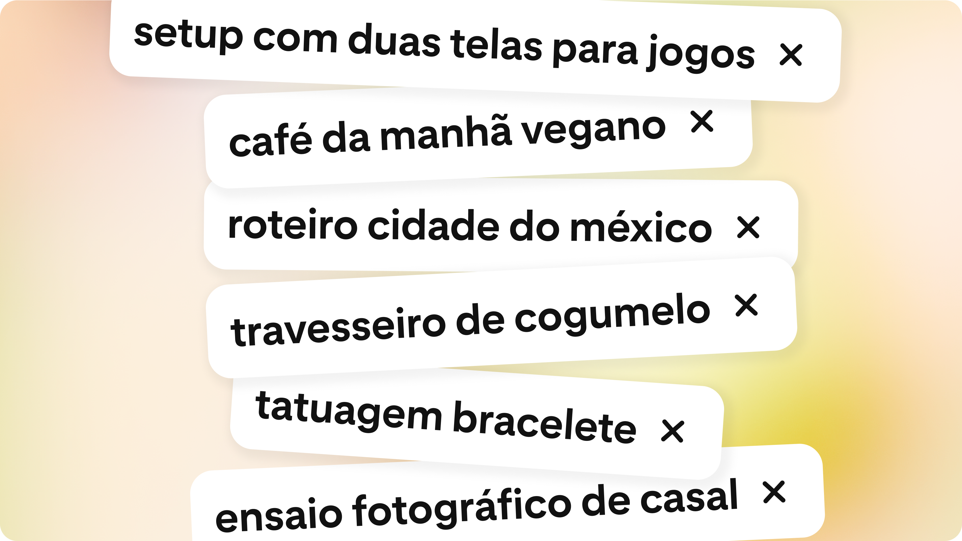 Uma lista de termos de pesquisa como "tatuagem bracelete" e "configuração duas telas para jogos". 