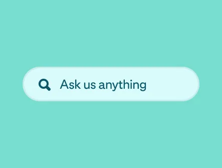A green search box with the words ‘Ask us anything’