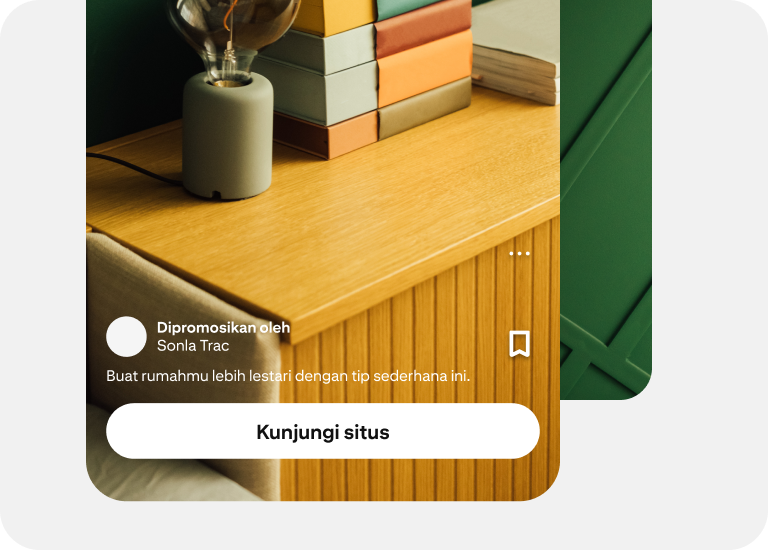 Iklan Ide untuk perusahaan dekorasi rumah mempromosikan tips keberlanjutan, dan tombol untuk mengunjungi situs mereka.