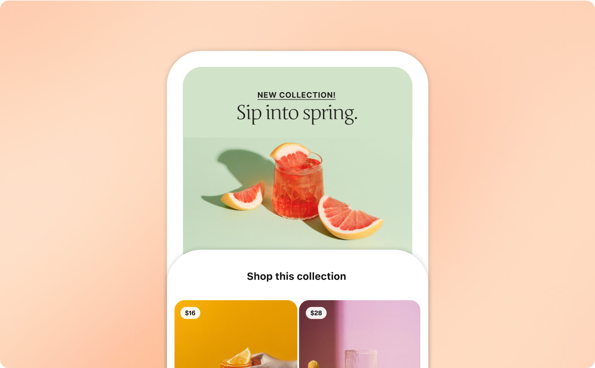 A Collections ad displays glassware for a new spring collection.
