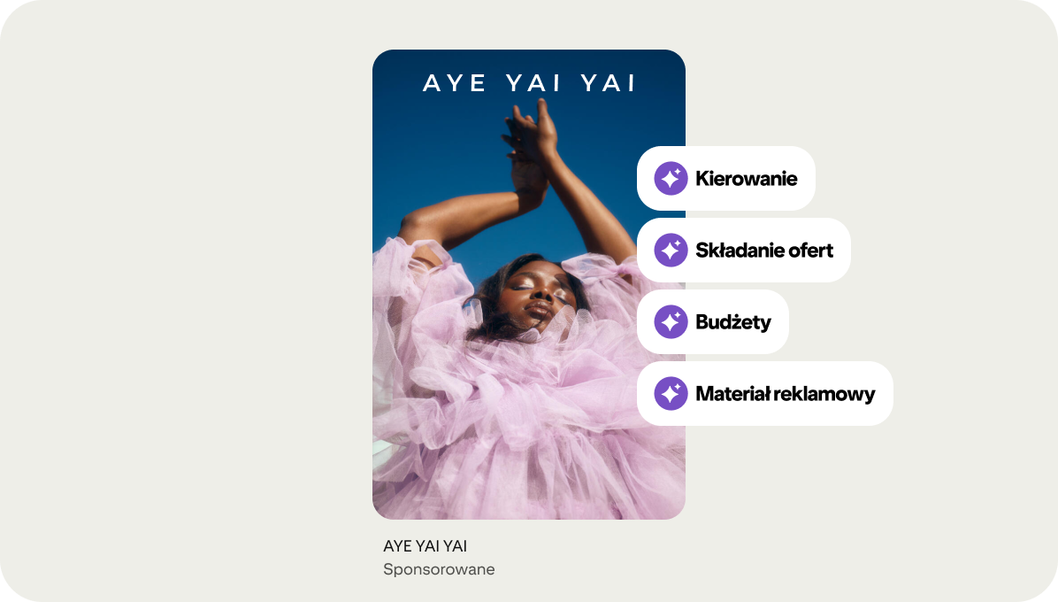 Pin produktu marki Aye Yai Yai wykorzystuje funkcje Pinterest Performance+, takie jak targetowanie, licytowanie, budżet i materiały reklamowe.