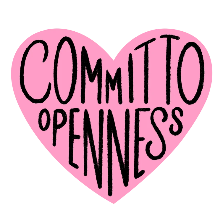 “Committed to openness” is written in big capital letters inside a pink heart.