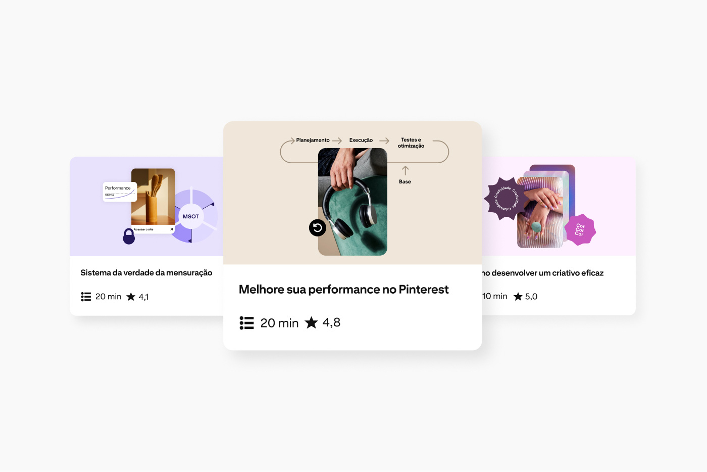 Imagens em miniatura dos novos cursos disponíveis.